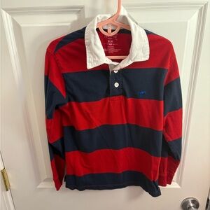 Wrangler Jeans Co Kids Red and Navy Striped Rugby Shirt M(8)